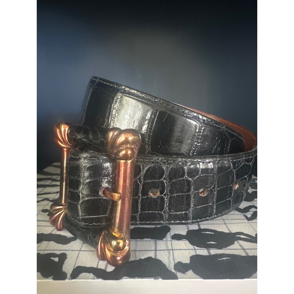 Vintage Barry Kieseltein - Cord Alligator belt Sterling Gold unisex 1986